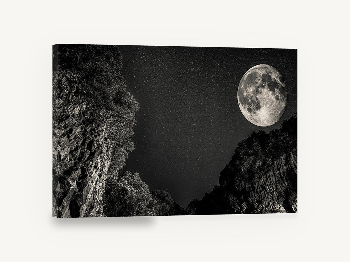 Moon Over the Gorge, full moon starry night gorge photograph, landscape canvas wall art print ready to hang