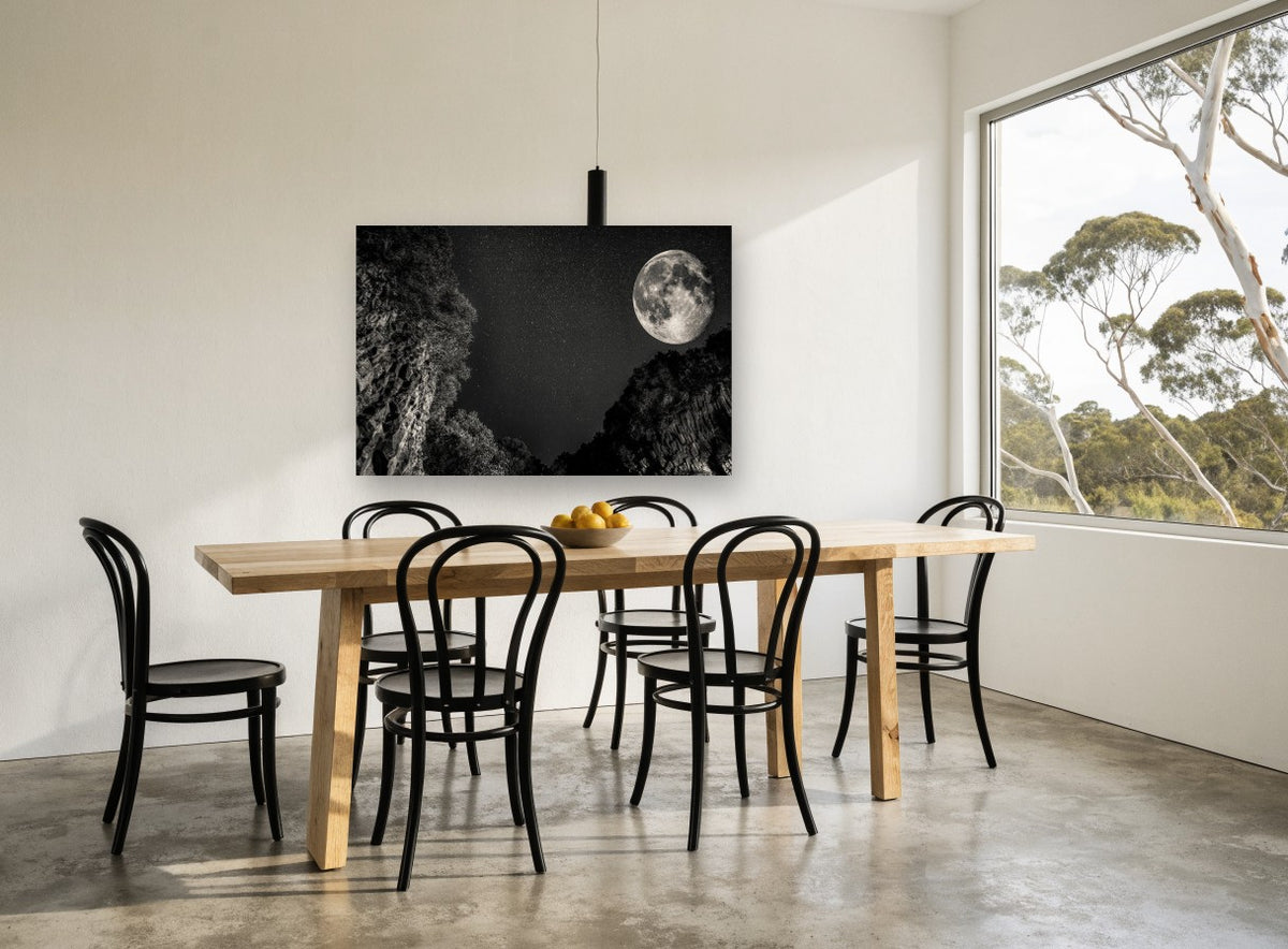 Moon Over the Gorge landscape canvas print on the wall of a dining room