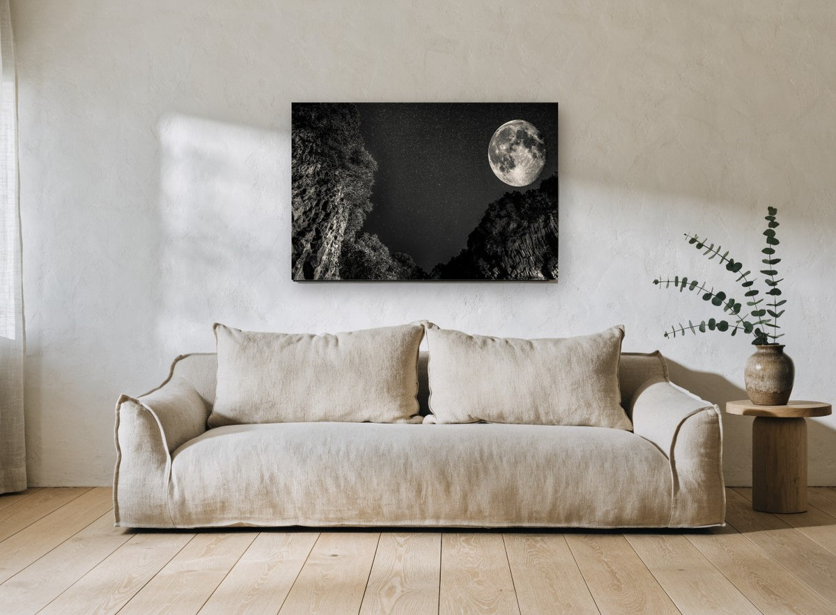 Moon Over the Gorge landscape canvas print on the wall of a living room