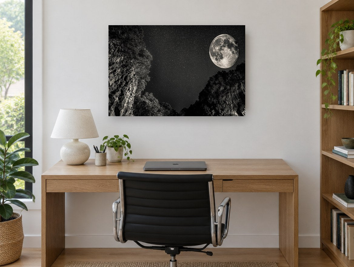 Moon Over the Gorge landscape canvas print on the wall of a study