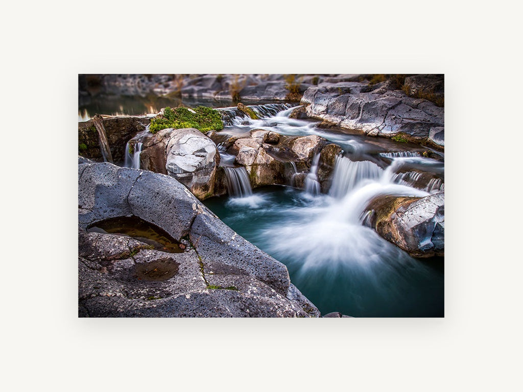 Silken Rock Pools, long exposure waterfall rock pool photograph, landscape canvas wall art print, front view