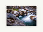 Silken Rock Pools, long exposure waterfall rock pool photograph, landscape canvas wall art print, front view