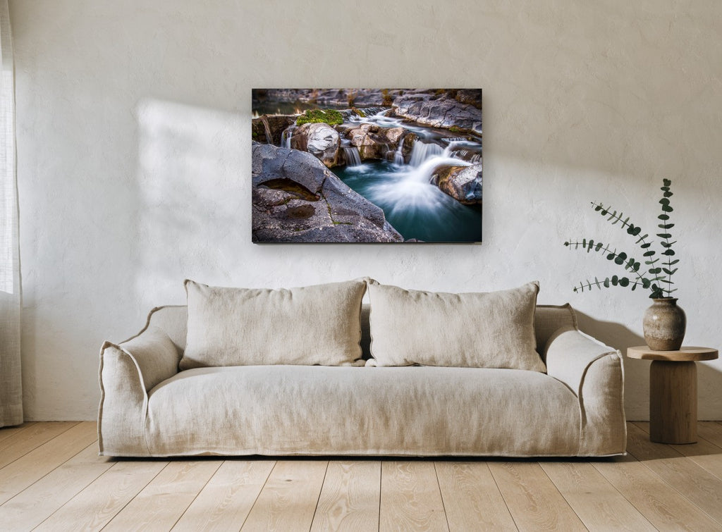 Silken Rock Pools landscape canvas print on the wall of a living room
