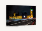 Westminster After Dark, big ben and parliament night photograph, city canvas wall art print ready to hang