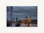 Thames Dusk Lights, london skyline at dusk photograph, city canvas wall art print, front view
