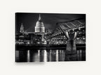 Dome Over the Thames, st paul's and millennium bridge night photograph, city canvas wall art print ready to hang