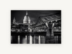 Dome Over the Thames, st paul's and millennium bridge night photograph, city canvas wall art print, front view