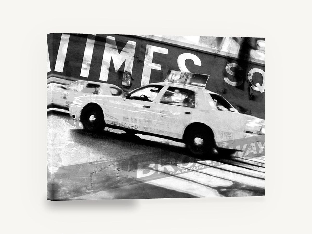 Times Square Taxi Blur, times square taxi black and white, city canvas wall art print ready to hang