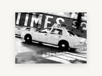 Times Square Taxi Blur, times square taxi black and white, city canvas wall art print, front view