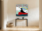 Rainbow Canoe Dog animal canvas print on the wall of a hallway
