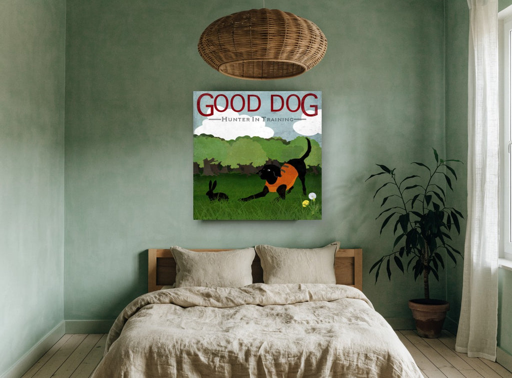 Hunter In Training landscape canvas print on the wall of a bedroom