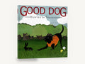 Hunter In Training, black dog and rabbit illustration, landscape canvas wall art print ready to hang