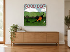 Hunter In Training landscape canvas print on the wall of a living room above a sideboard