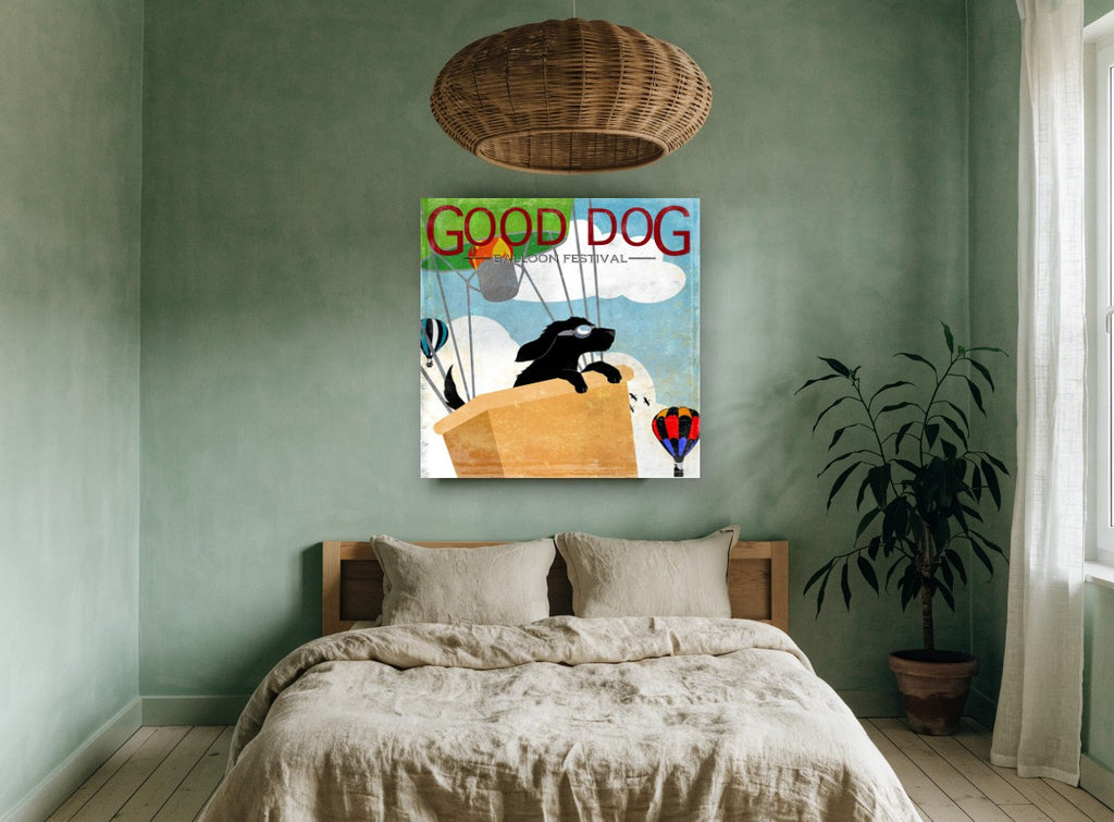 Pilot Pup Balloon Poster animal canvas print on the wall of a bedroom