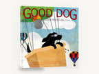 Pilot Pup Balloon Poster, black dog hot air balloon illustration, animal canvas wall art print ready to hang