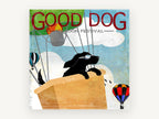 Pilot Pup Balloon Poster, black dog hot air balloon illustration, animal canvas wall art print, front view