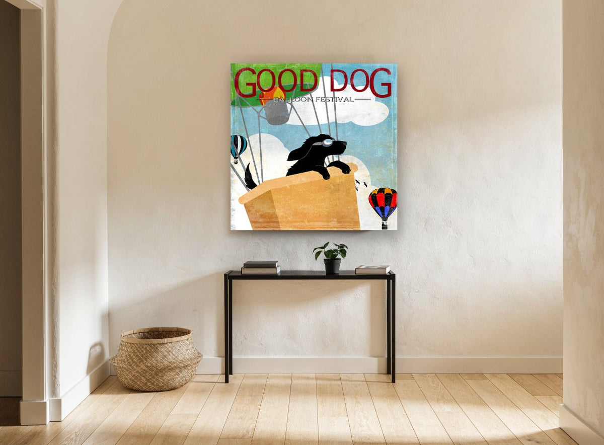 Pilot Pup Balloon Poster animal canvas print on the wall of a hallway