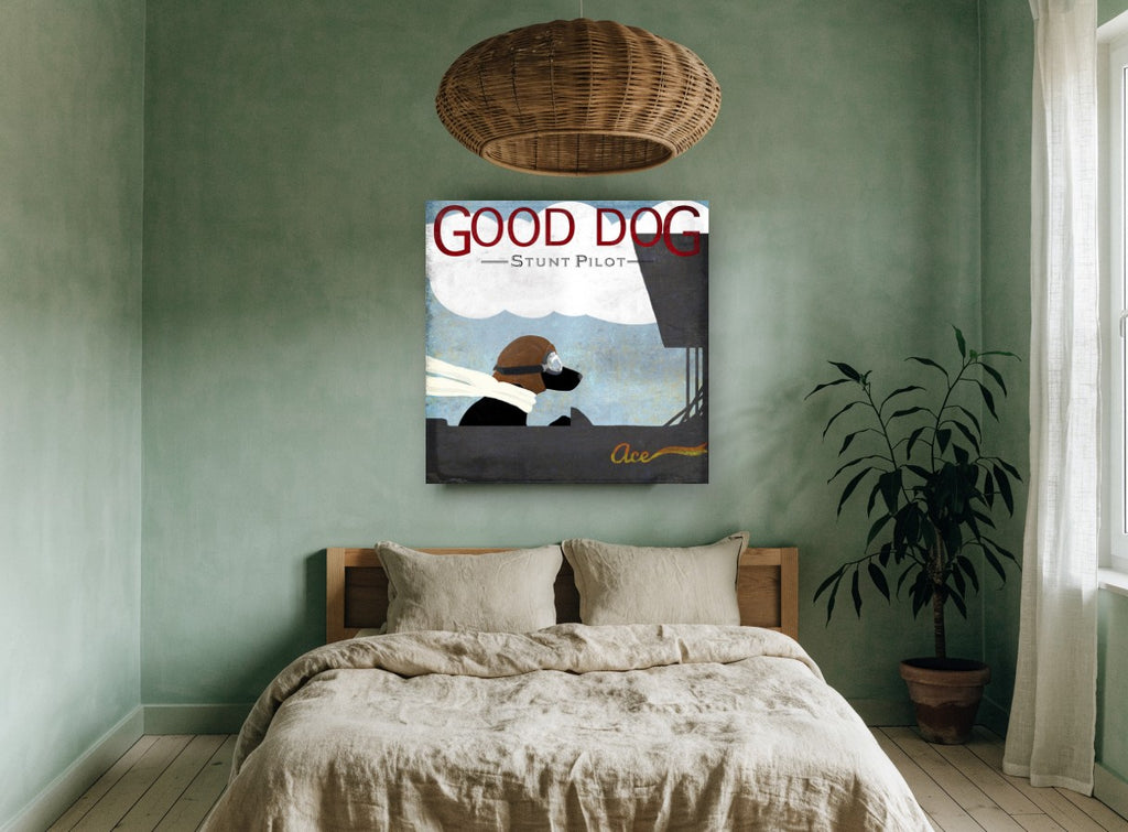 Ace Pilot Lab animal canvas print on the wall of a bedroom