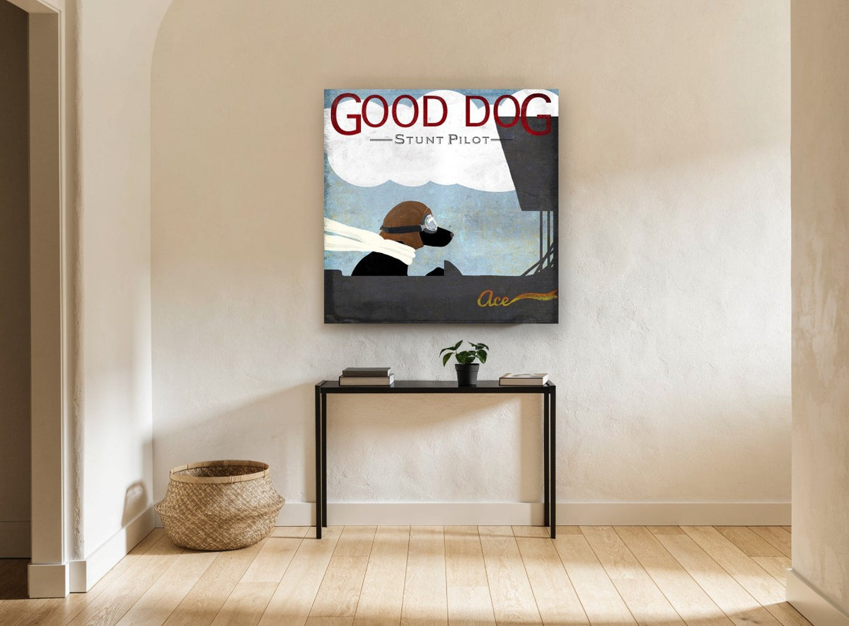Ace Pilot Lab animal canvas print on the wall of a hallway