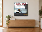 Ace Pilot Lab animal canvas print on the wall of a living room above a sideboard