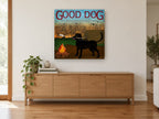 Campfire Lab Guide animal canvas print on the wall of a living room above a sideboard