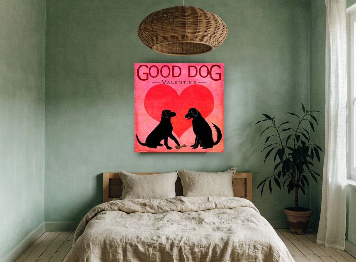 Valentine Labrador Pair animal canvas print on the wall of a bedroom