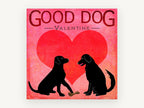 Valentine Labrador Pair, black dogs valentine heart illustration, animal canvas wall art print, front view
