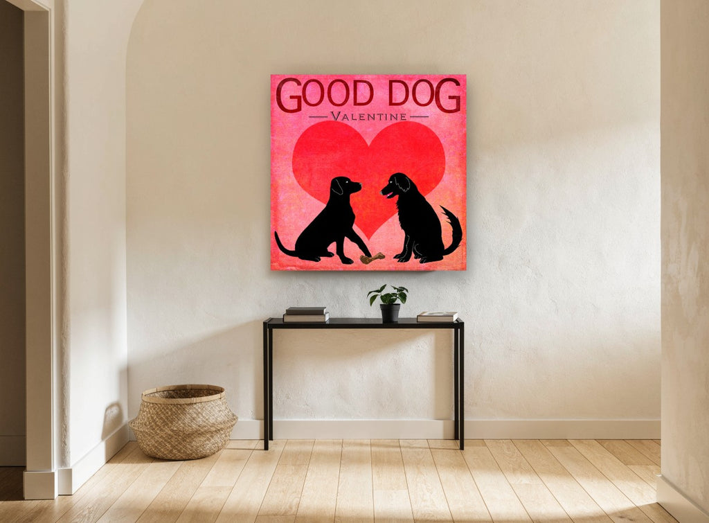 Valentine Labrador Pair animal canvas print on the wall of a hallway