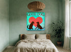 Two Dogs Valentine animal canvas print on the wall of a bedroom