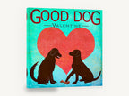 Two Dogs Valentine, dogs and heart valentine illustration, animal canvas wall art print ready to hang