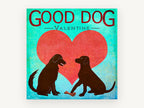 Two Dogs Valentine, dogs and heart valentine illustration, animal canvas wall art print, front view