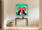 Two Dogs Valentine animal canvas print on the wall of a hallway