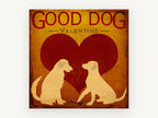 Valentine Retriever Pair, golden retriever valentine heart illustration, animal canvas wall art print, front view