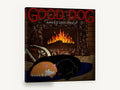 Fireside Dog and Cat, black dog and cat fireplace illustration, animal canvas wall art print ready to hang