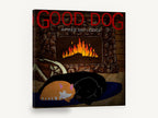 Fireside Dog and Cat, black dog and cat fireplace illustration, animal canvas wall art print ready to hang