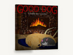 Fireside Dog and Cat, sleeping dog and cat fireplace illustration, animal canvas wall art print ready to hang