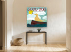 Golden Dog Boat Voyage animal canvas print on the wall of a hallway