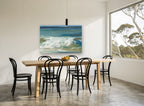Breaking Teal Shore coastal canvas print on the wall of a dining room