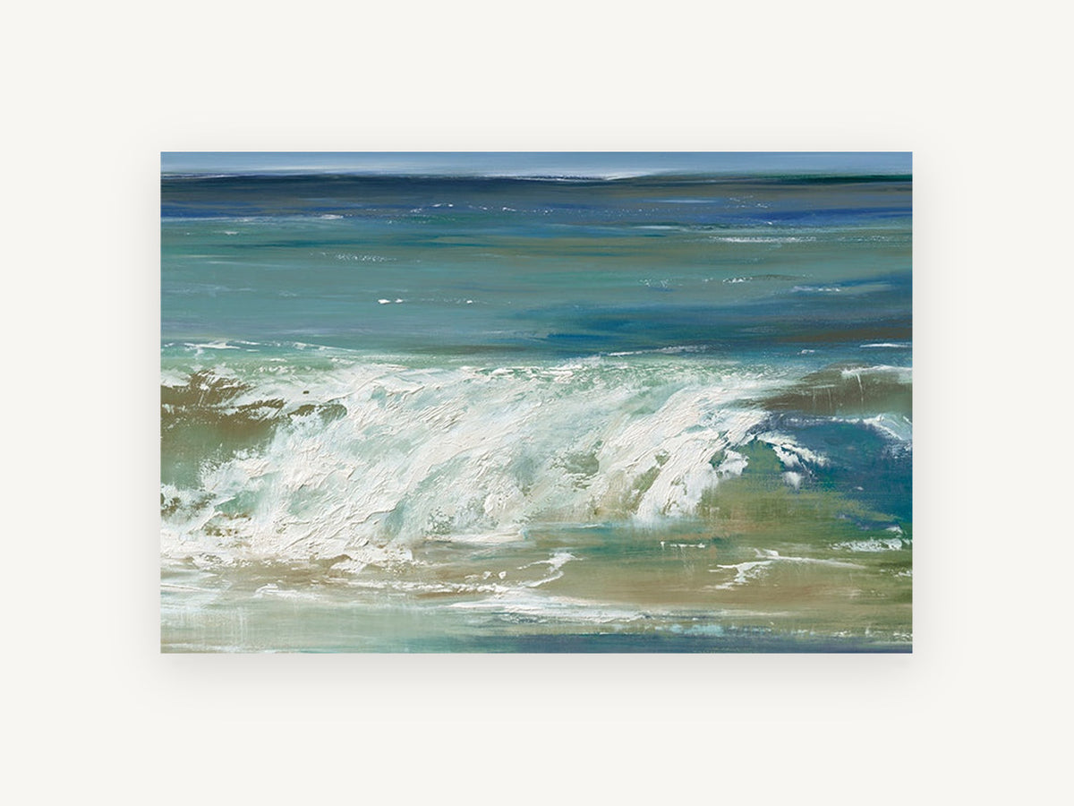 Breaking Teal Shore, coastal canvas wall art print, front view