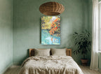 Autumn Stream Reflections floral canvas print on the wall of a bedroom
