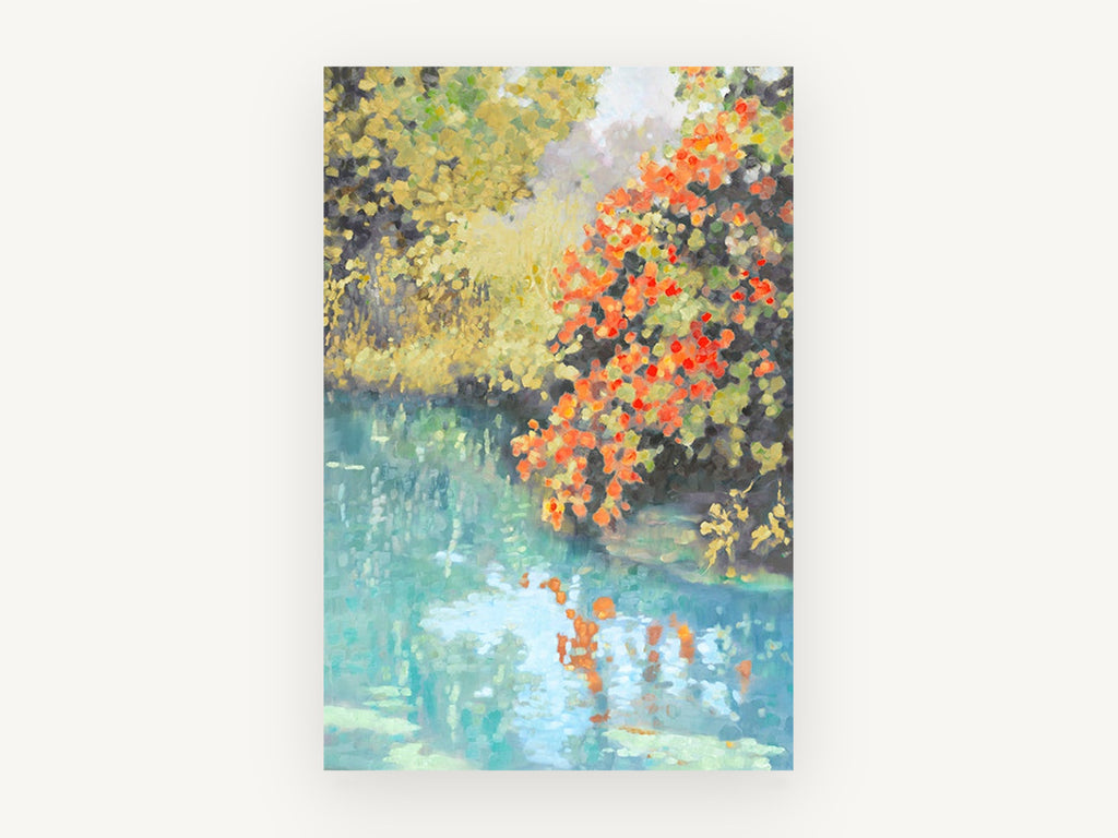 Autumn Stream Reflections, floral canvas wall art print, front view