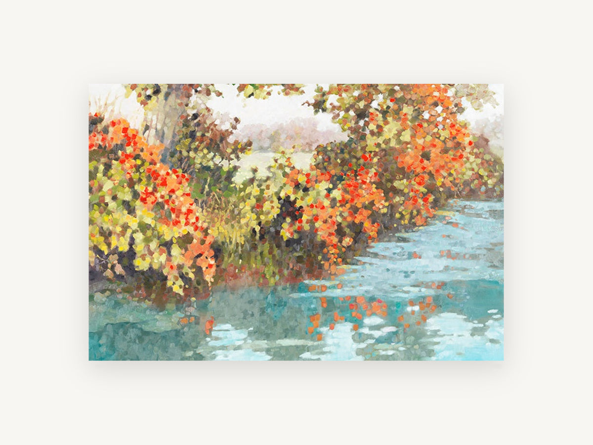 Autumn Creek Reflections, floral canvas wall art print, front view