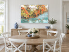 Autumn Creek Reflections floral canvas print on the wall of a Hamptons dining room