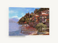 Lakeside Village Terraces, lakeside village pier painting style, landscape canvas wall art print ready to hang