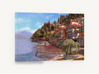Lakeside Village Terraces, lakeside village pier painting style, landscape canvas wall art print ready to hang