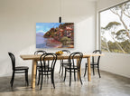Lakeside Village Terraces landscape canvas print on the wall of a dining room