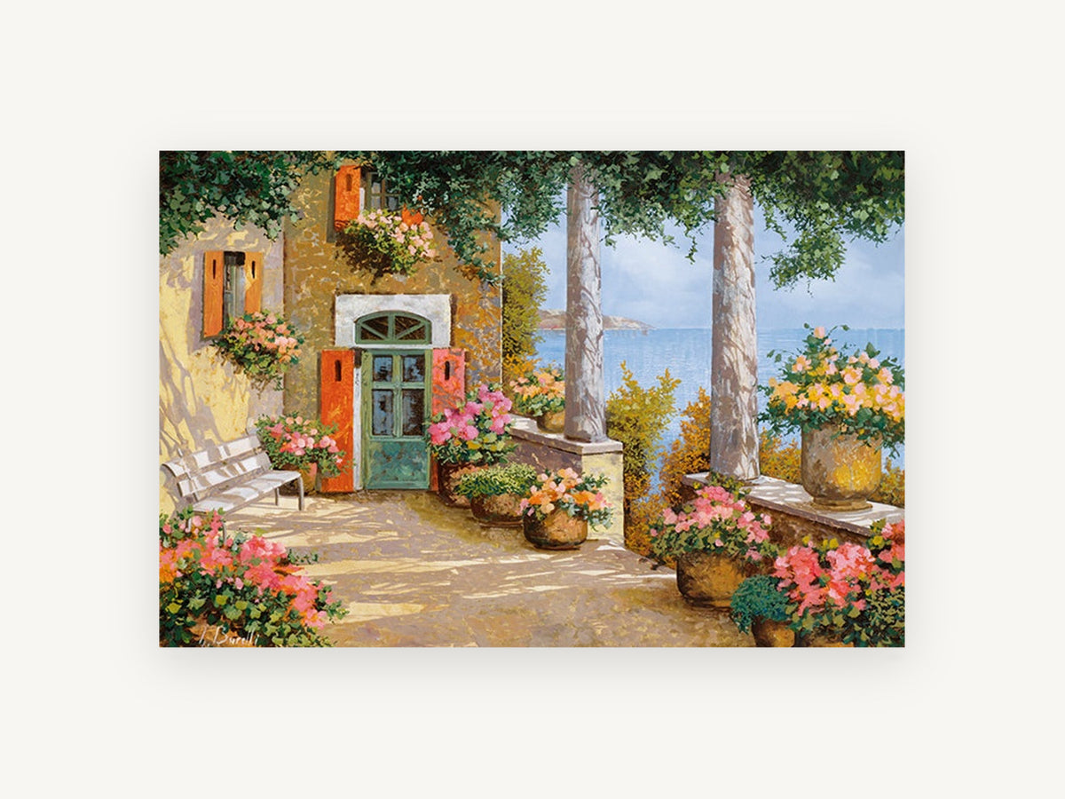 Terrace Above the Sea, coastal canvas wall art print, front view