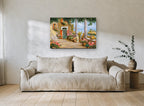 Terrace Above the Sea coastal canvas print on the wall of a living room