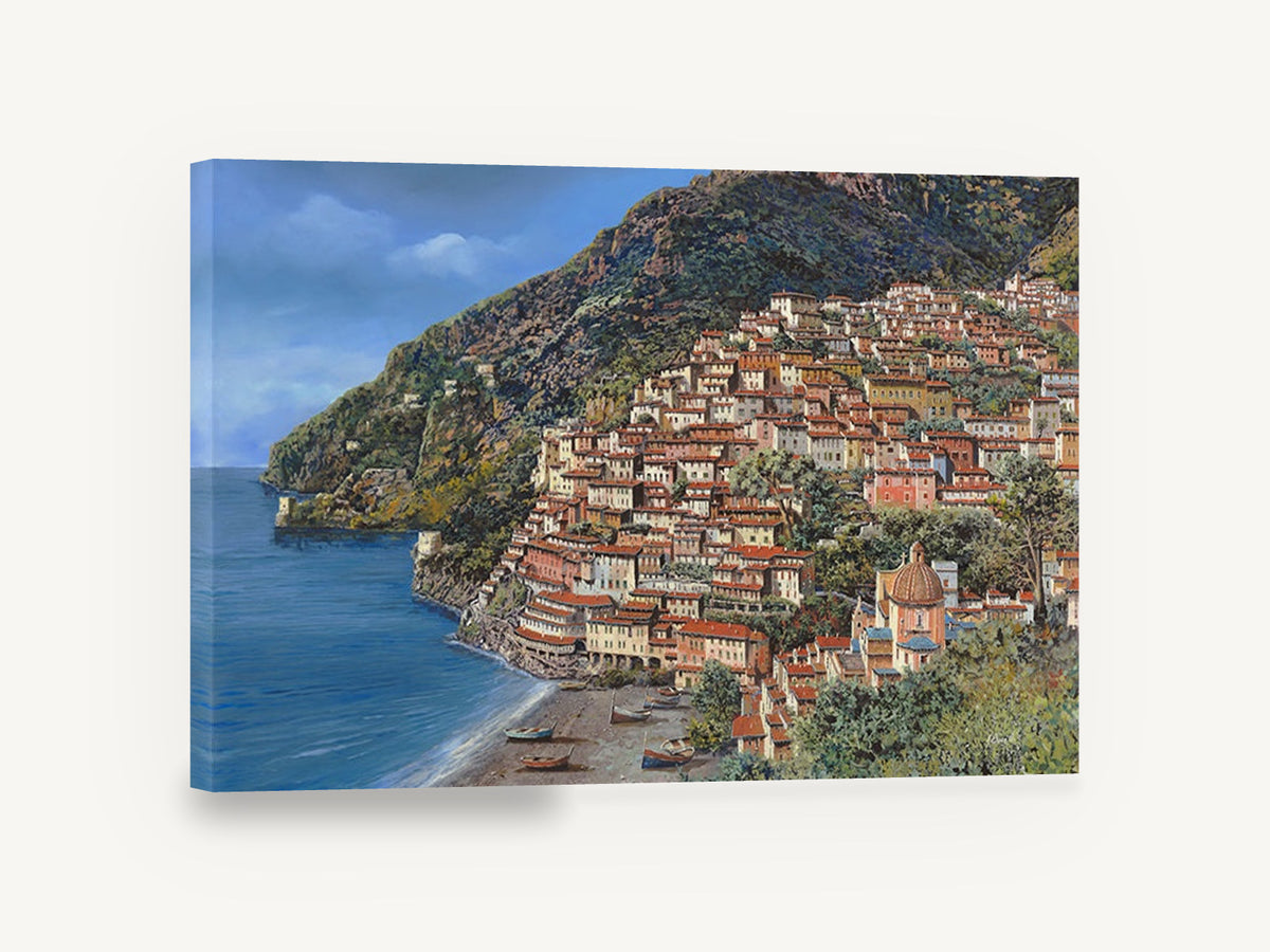 Positano Hillside Village, positano hillside village coastal painting, coastal canvas wall art print ready to hang