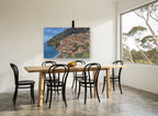Positano Hillside Village coastal canvas print on the wall of a dining room